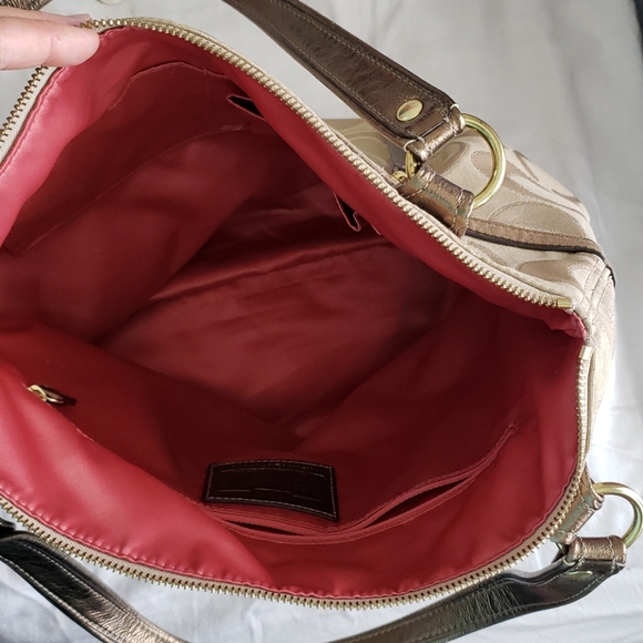 Coach Poppy Gold Metallic Signature Sateen Tote - Picture 5 of 10